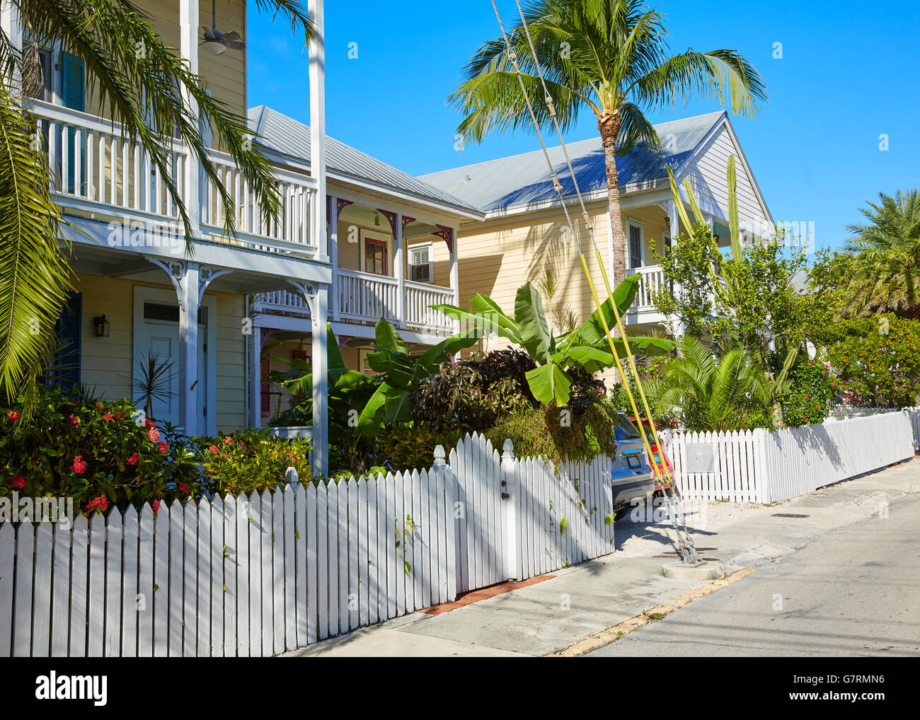 Key west downtown street houses facades in Florida USA Stock Photo Alamy