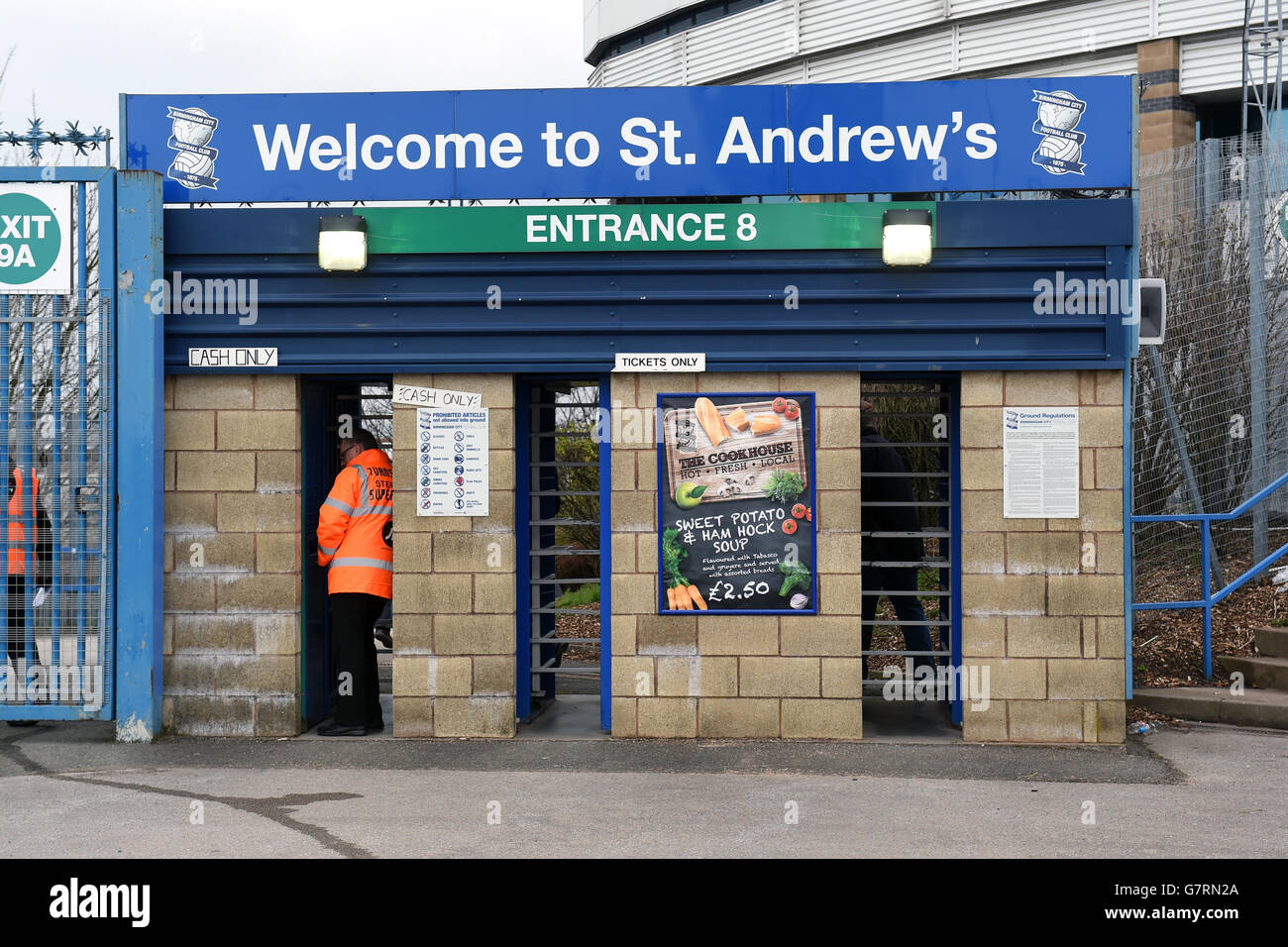 A general view of the turnstiles at St Andrew's, home of Birmingham City Stock Photo