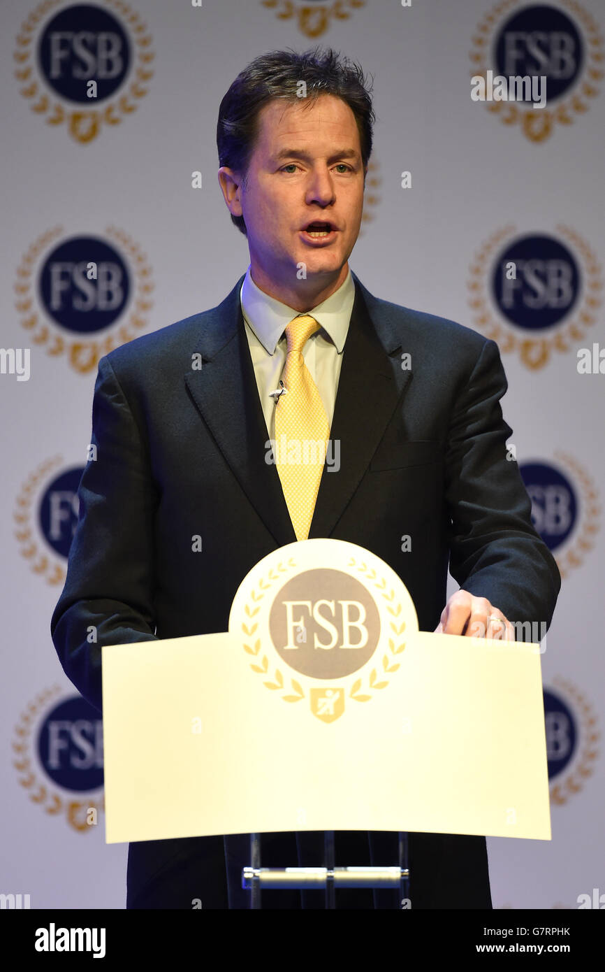 Deputy Prime Minister Nick Clegg speaks during the FSB Conference at the ICC in Birmingham. Stock Photo