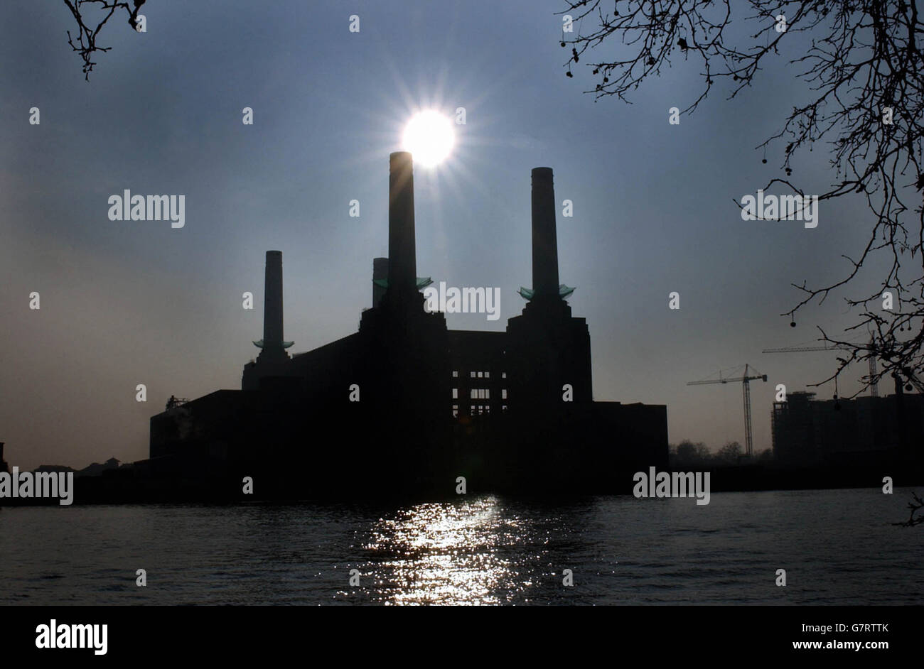 Battersea Power Station. A general view from the north side of the embankment. Stock Photo