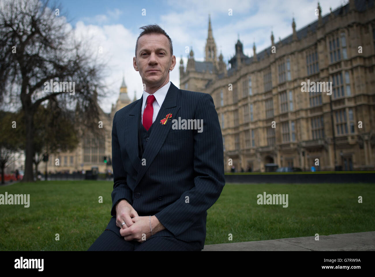 Mark Ward outside the Houses of Parliament in London, after he met Brighton MP Caroline Lucas. Stock Photo
