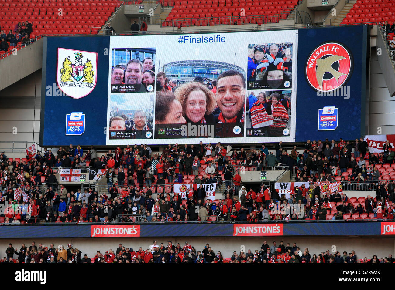 A general view of imagery on the giant screen at Wembley before the game Stock Photo
