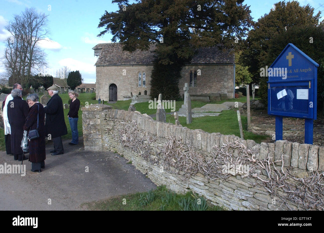 St Michael & All Angels Church at Little Badminton after the morning service that was attended by the Prince of Wales. Stock Photo