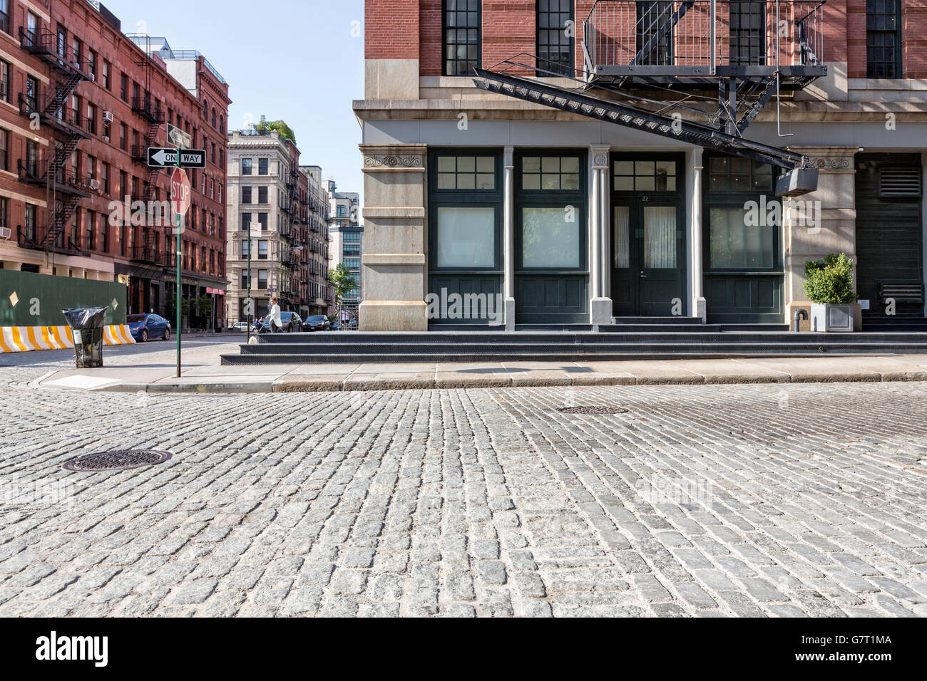 Tribeca, Manhattan, New York City.  Intersection of Watts and Greenwich Streets on a Bright, Sunny Day. Stock Photo