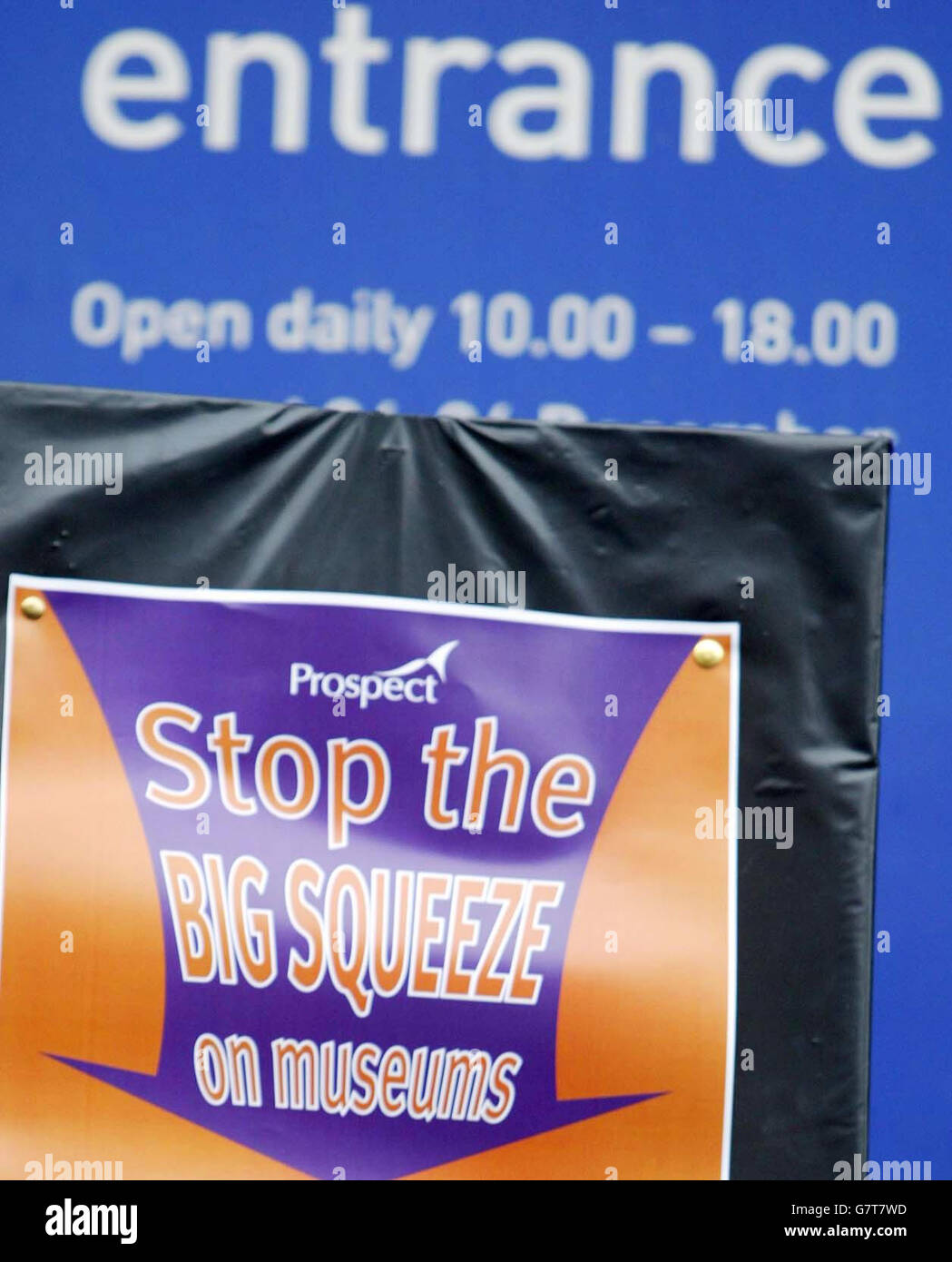 A picket line placard outside the Science Museum. Protesting at a 2.5