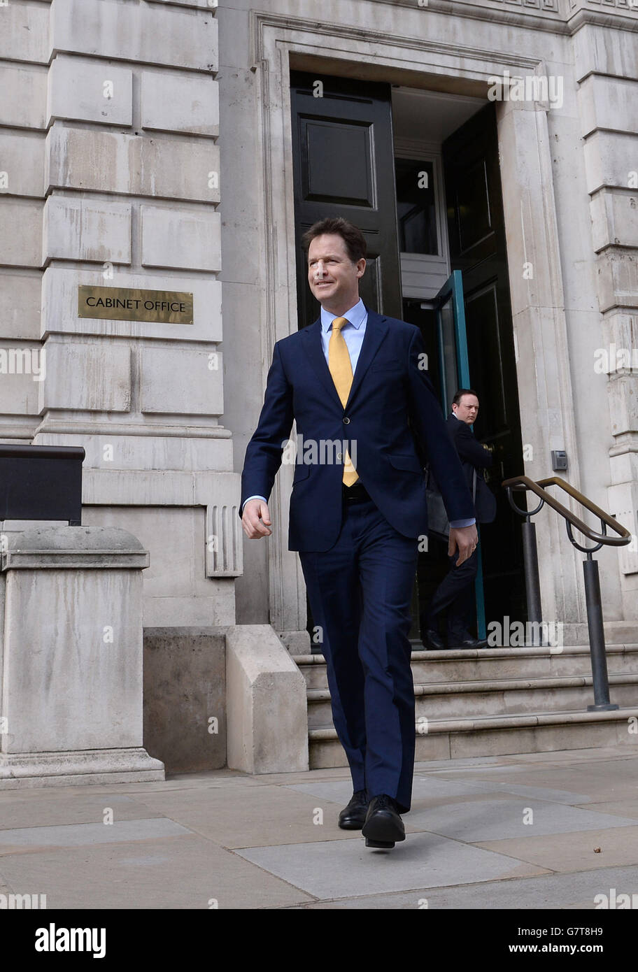 Deputy Prime Minister Nick Clegg outside the Cabinet Office, London, as one of the most closely-contested general elections for decades formally gets under way today, with David Cameron accusing Labour of planning a &Acirc;&pound;3,000 tax hike for every working family. Stock Photo