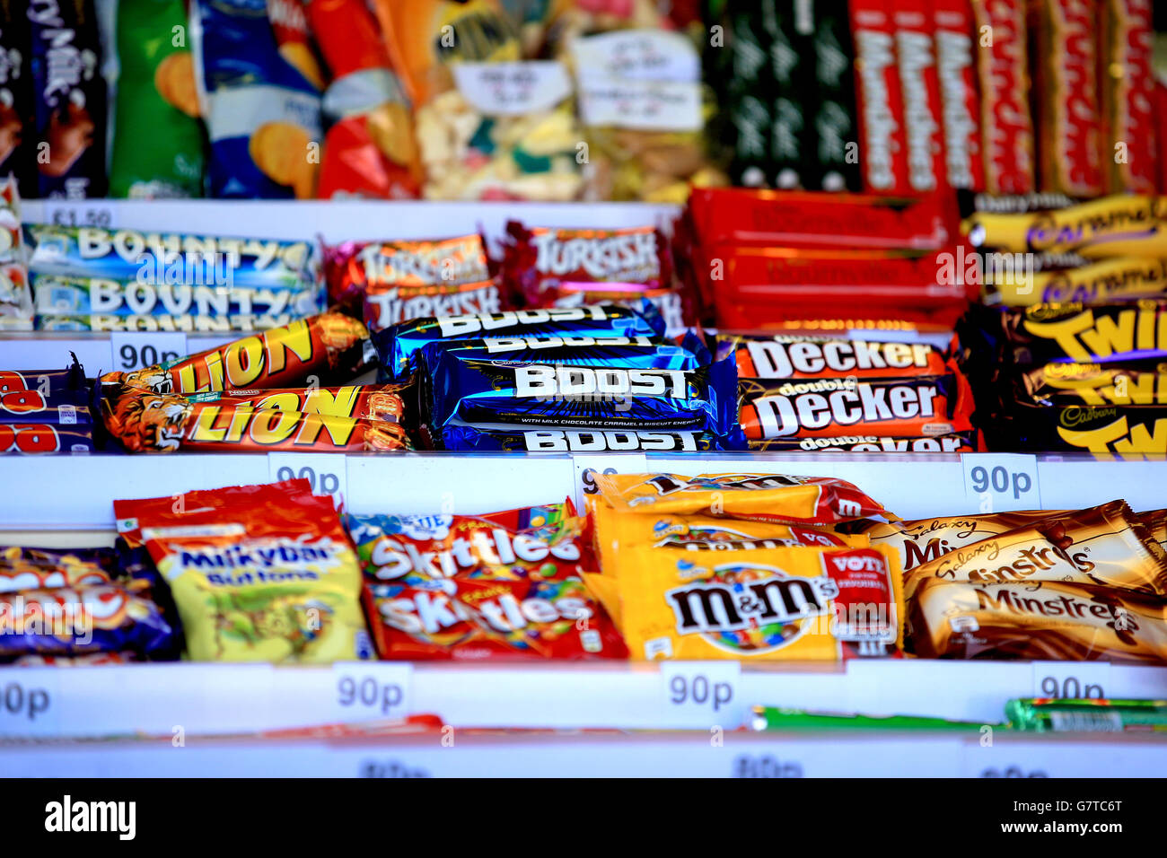 Horse Racing - Crabbies Grand National 2015 - Grand Opening Day - Aintree Racecourse. Chocolate and sweets on sale on Grand Opening Day at Aintree Racecourse. Stock Photo