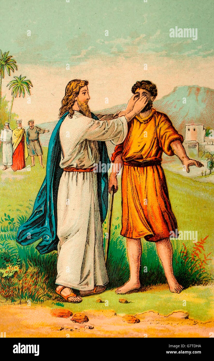 Jesus cures the blind man Stock Photo