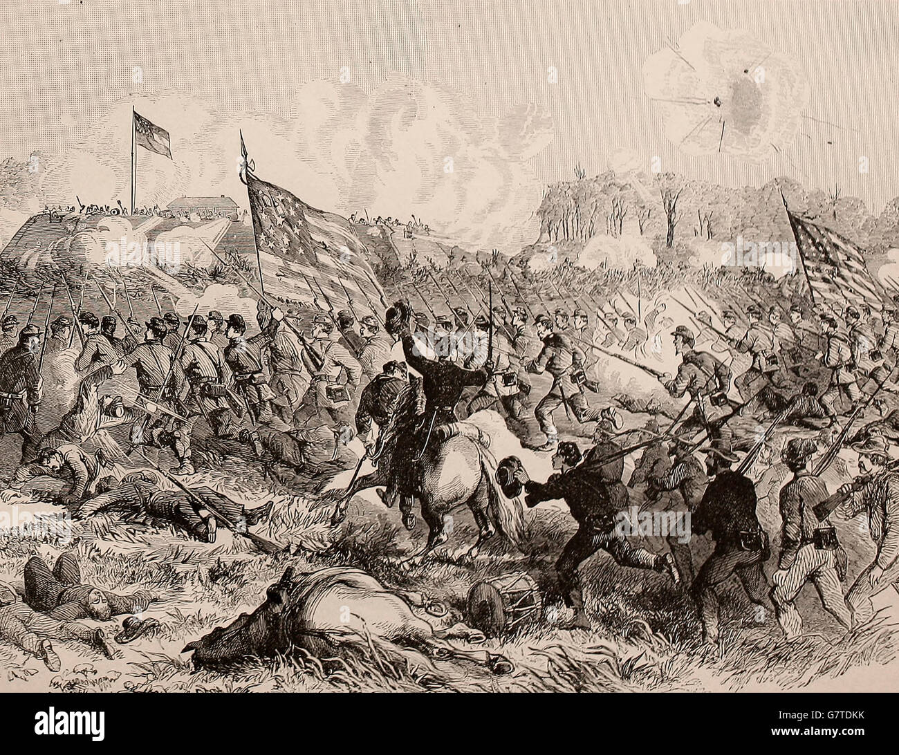 Battle of Secessionville, James Island, SC, June 16, 1862 - Bayonet charge upon the Confederate Batteries under General Stevens. USA Civil War Stock Photo