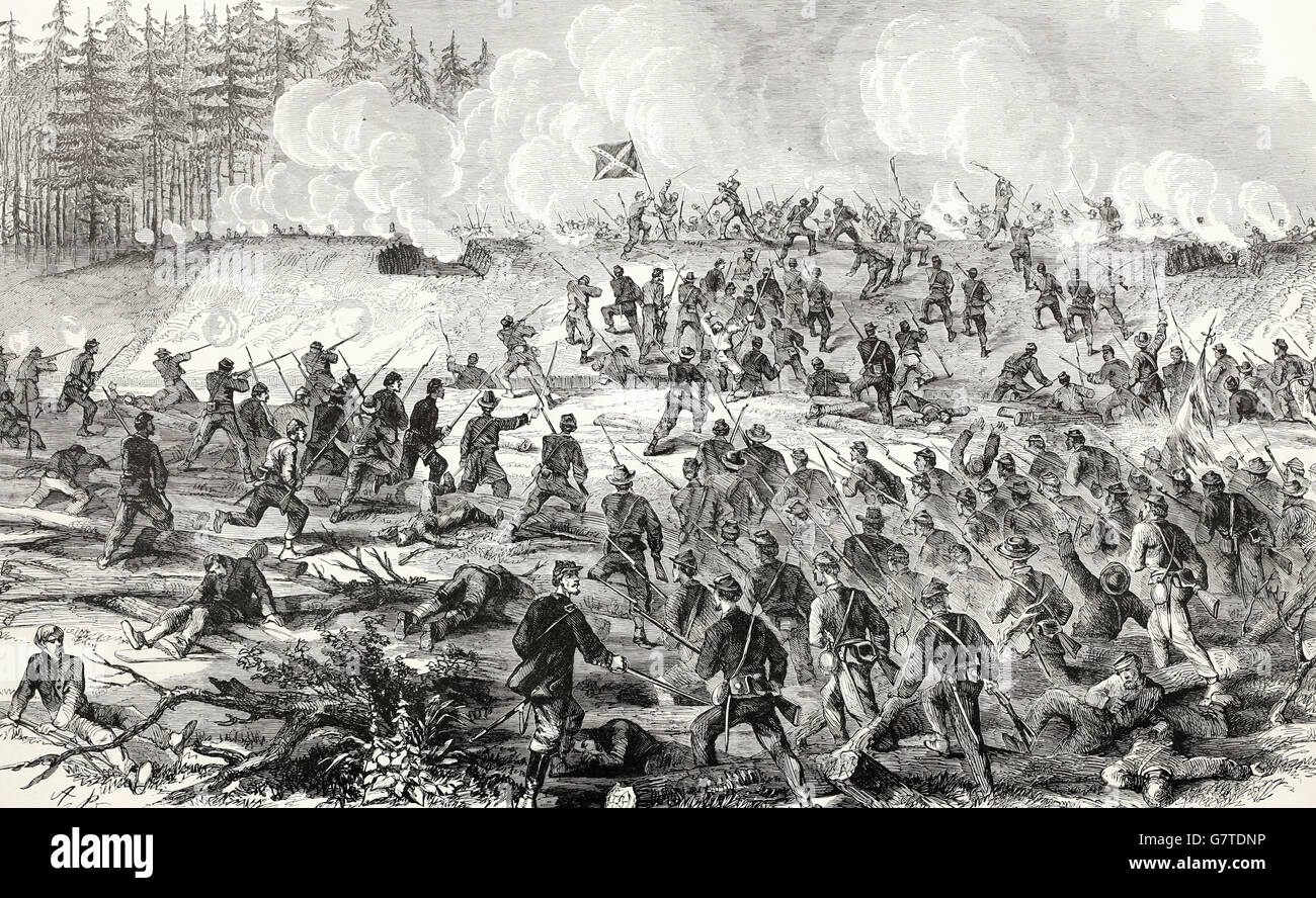 The War in Virginia - A Regiment of the Eighteenth Corps carrying a portion of Beauregard's line in front of Petersburg. USA Civil War Stock Photo