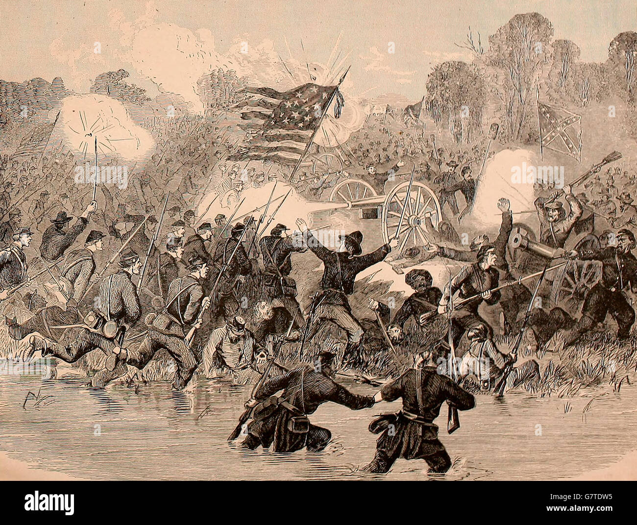 Battle of Stones River, Tennessee, December 31 1862 to January 2, 1863. Decisive charge of General Negley's Division across the river under Colonel J F Miller. USA Civil War Stock Photo