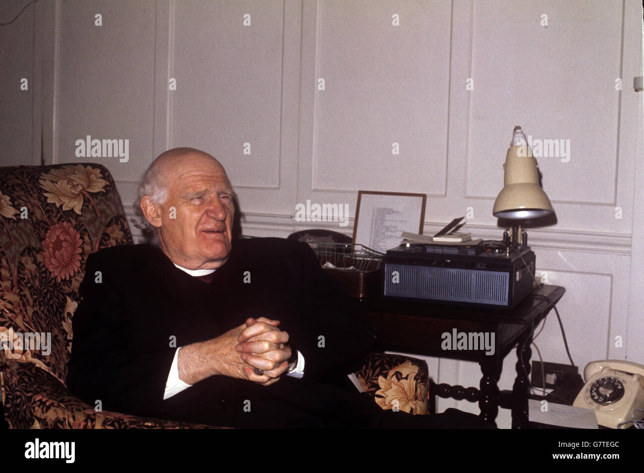 Dr. Michael Ramsey, Archbishop of Canterbury, pictured at Lambeth Palace on the day he retired after 13 years. Stock Photo