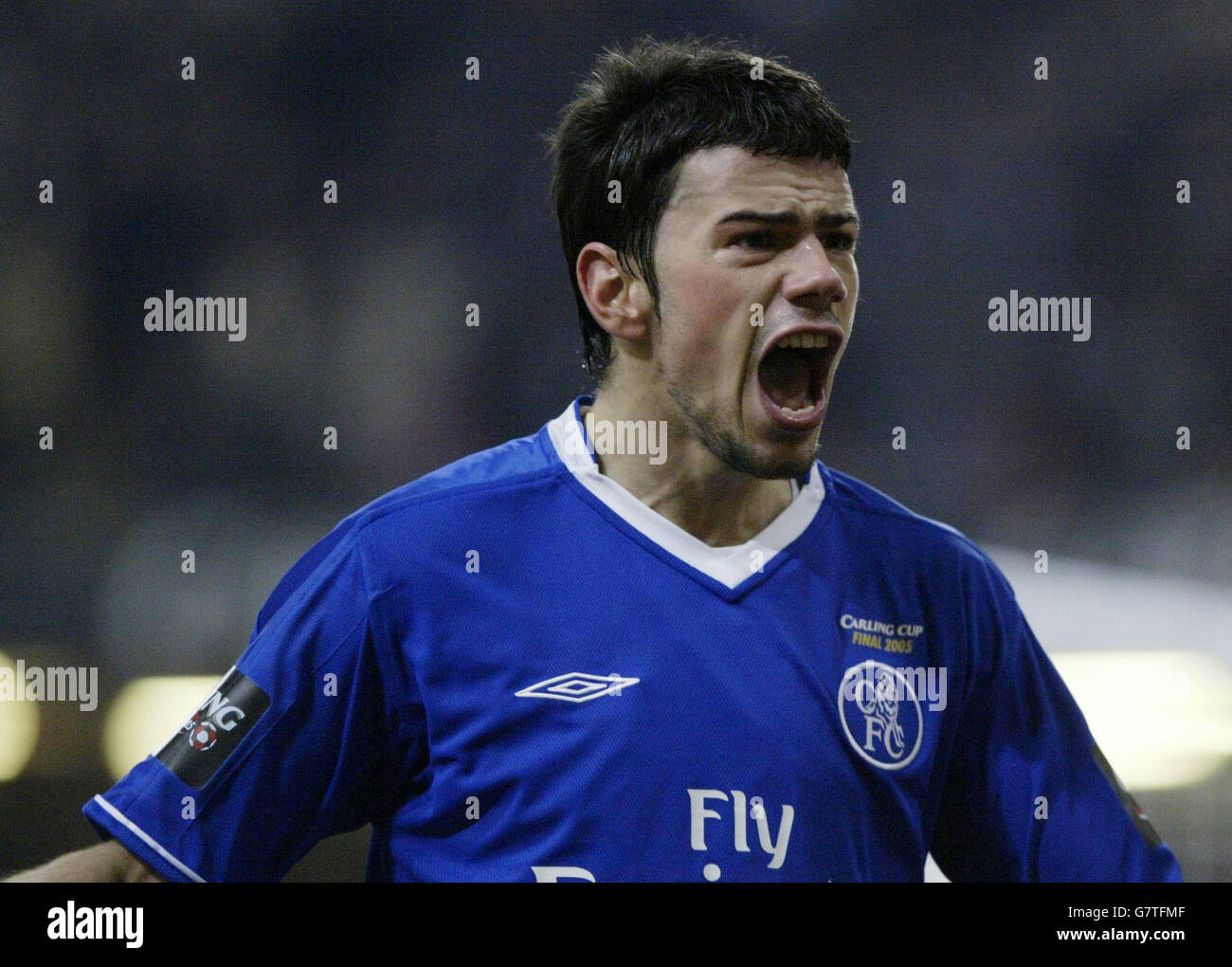 Chelsea's Mateja Kezman celebrates after scoring the third and ultimately the winning goal against Liverpool. Stock Photo