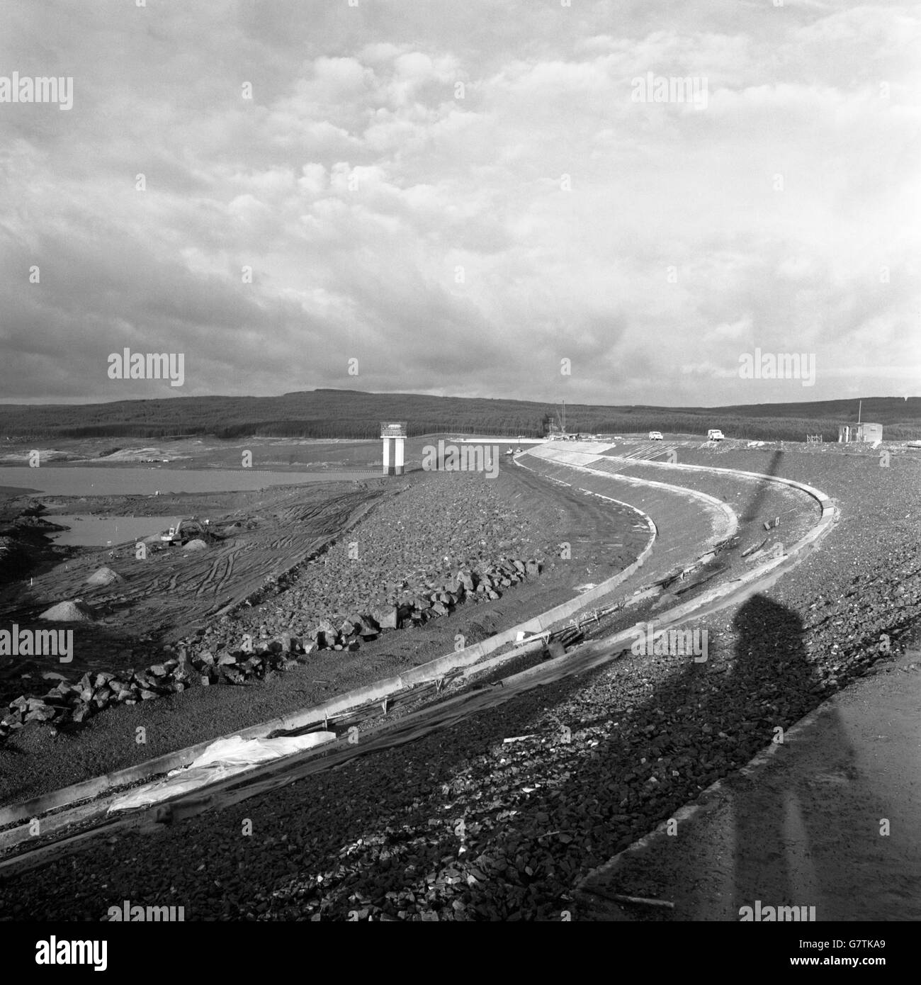 Europe's biggest man made lake, the Kielder Water project in Northumberland. Water began filling up behind the giant dam and it will take until 1982 for the reservoir to fill completely when it will have formed a lake about 7 half miles long and half a mile wide. The 44 billion gallon reservoir in the North Tyne Valley will ensure the North East's water supplies into the 21st century. Stock Photo