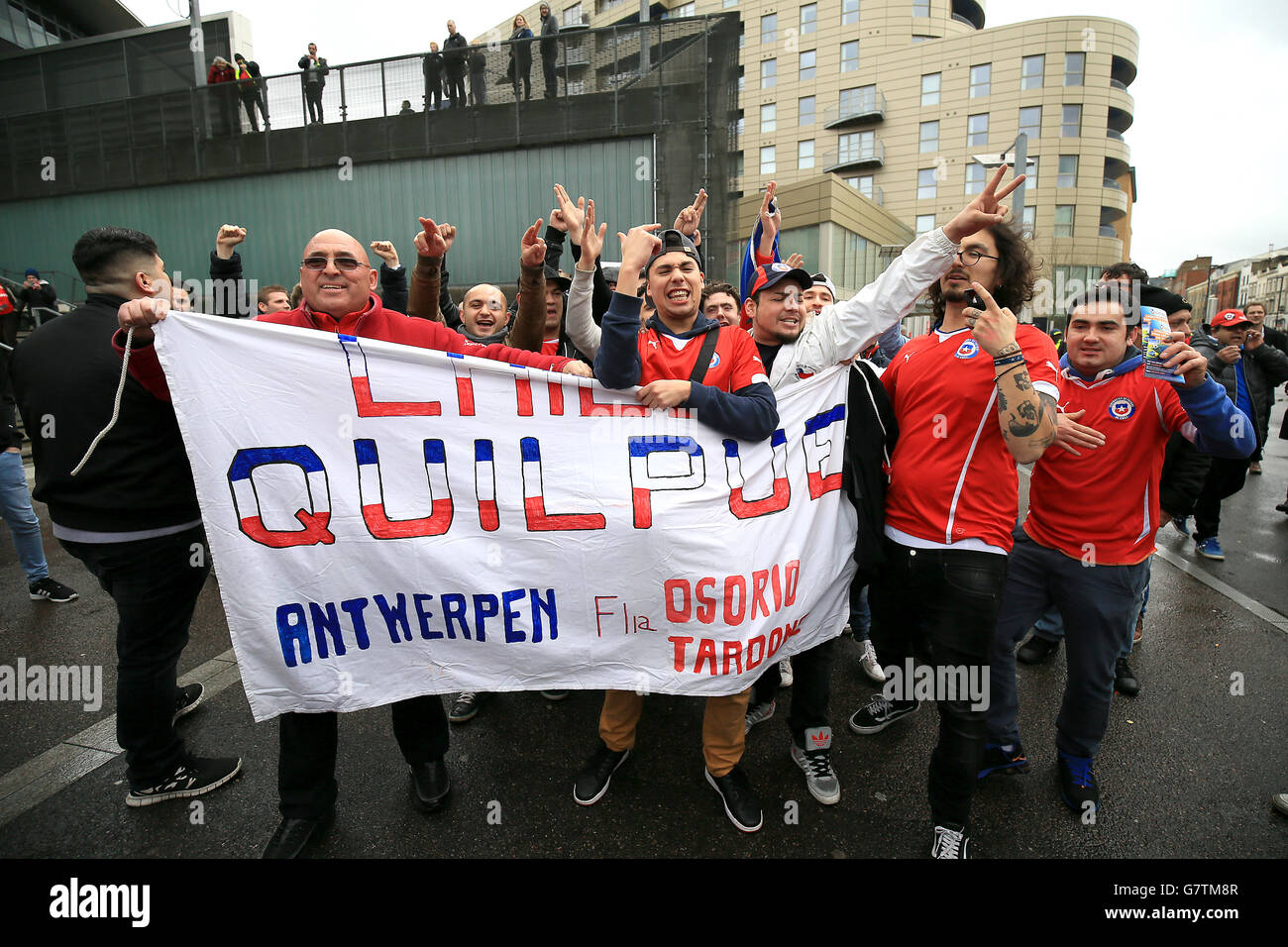 Chile supporters before the game against Brazil at the Emirates Stadium Stock Photo