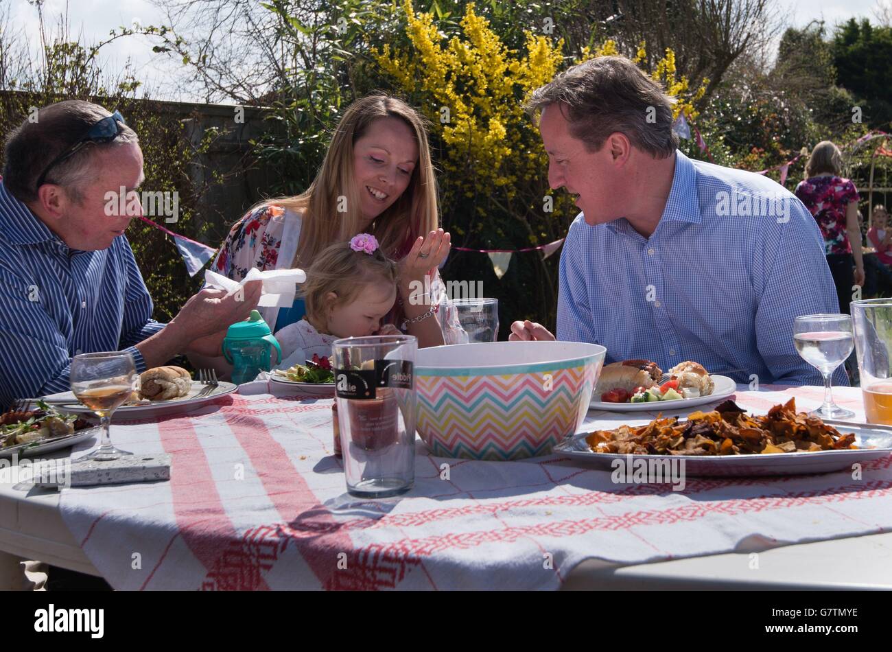 Prime Minister David Cameron (right) speaks with Lilli Docherty and her ...