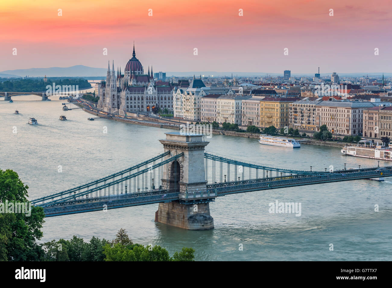 Budapest city skyline when sunset, Hungary Stock Photo