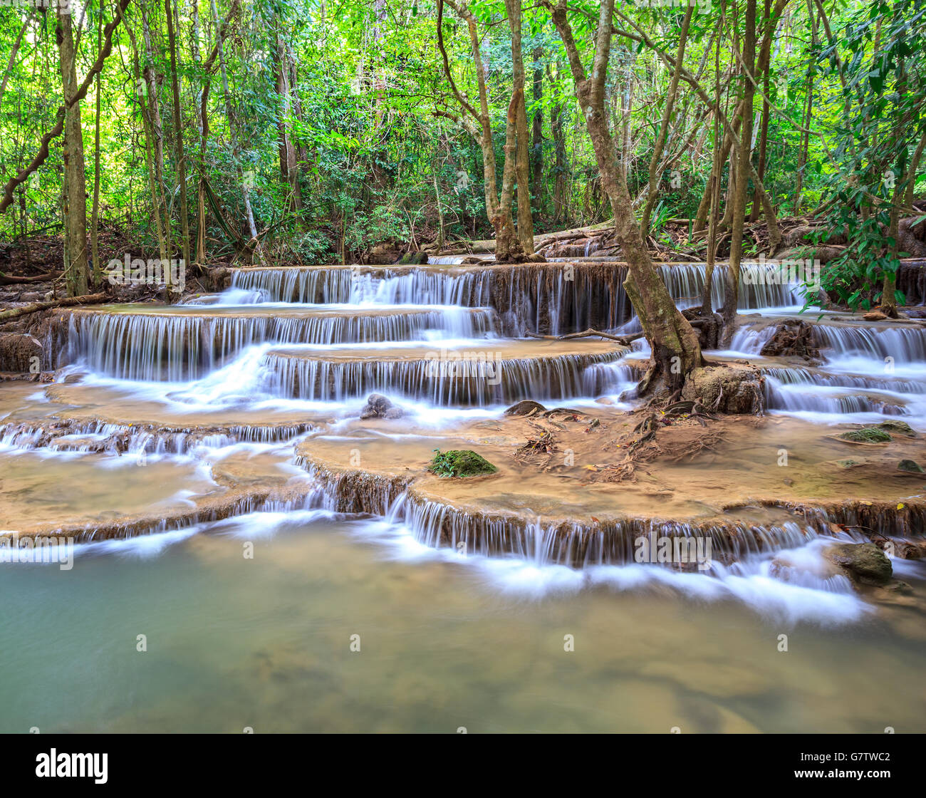 Hua Mae Kamin waterfall, Kanchanaburi, Thailand Stock Photo