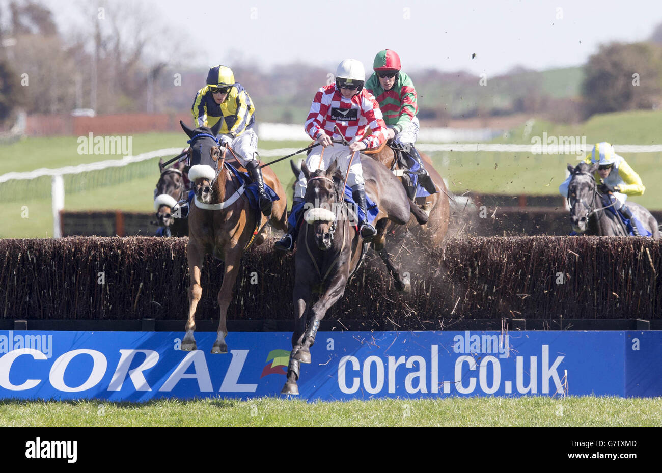 Puffin Billy ridden by Leighton Aspell goes on to win the Weatherbys Private Banking Novices Ltd Handicap during the 2015 Coral Scottish Grand National Festival at Ayr Racecourse. Stock Photo