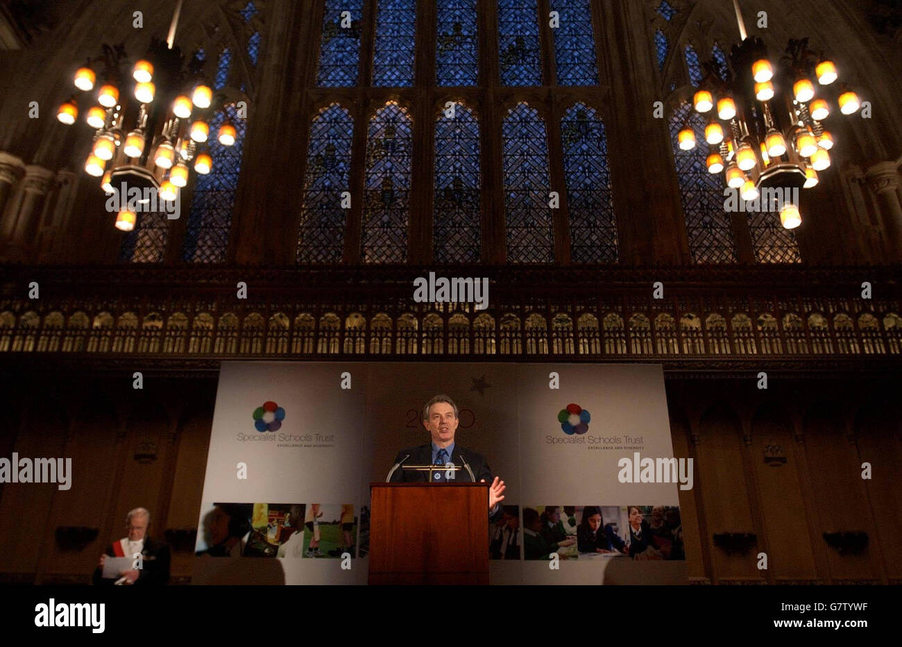 British Prime Minister Tony Blair speaks to a meeting of