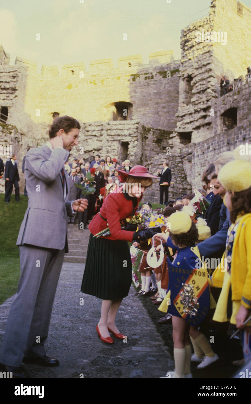 Royalty - Prince and Princess of Wales - Caernarvon Castle Stock Photo