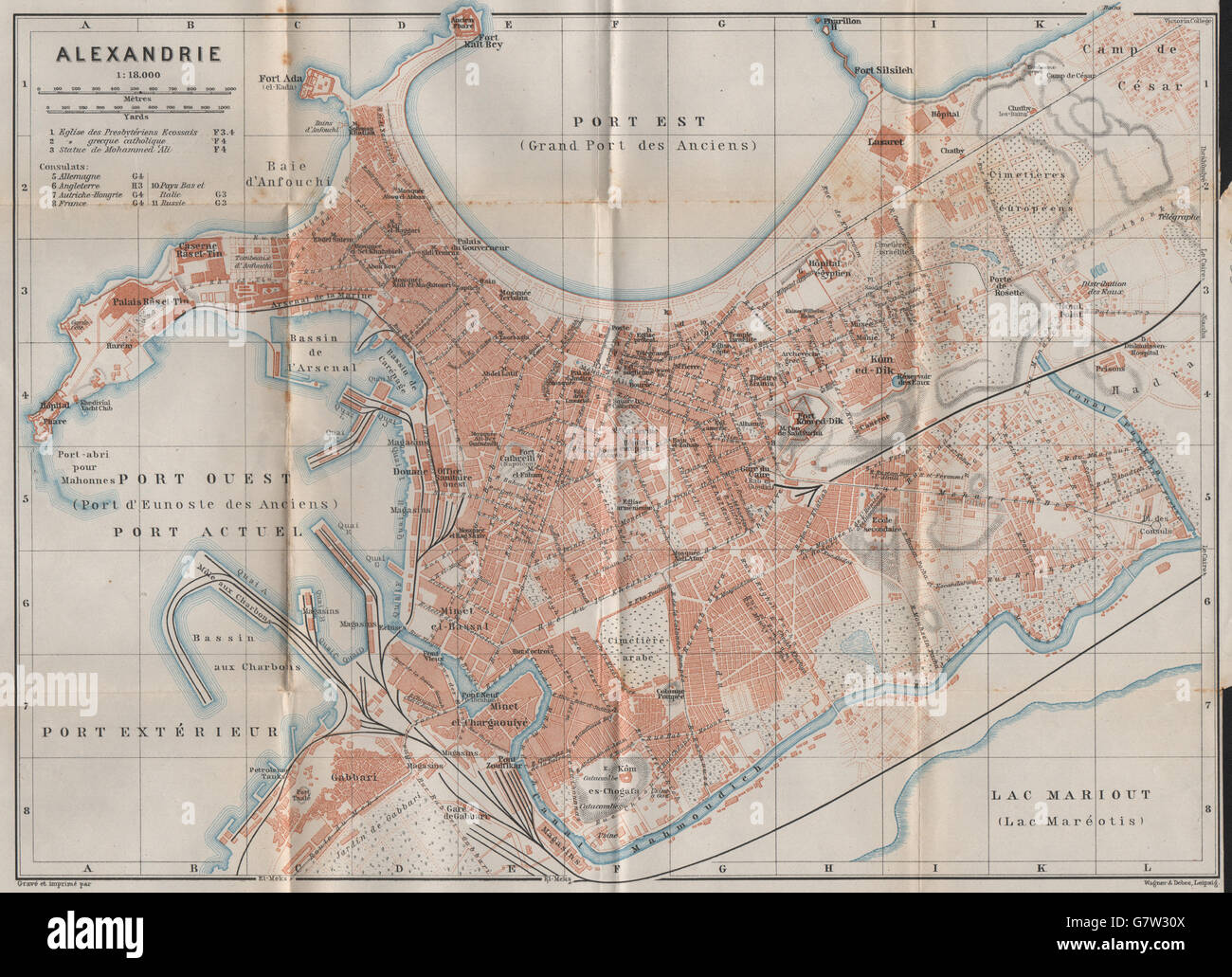 Map Of Old Town Alexandria Alexandria/Alexandrie Antique Town City Plan. Egypt. Baedeker, 1911 Old Map  Stock Photo - Alamy