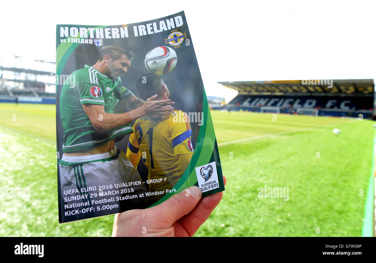 The match day programme before Northern Ireland's first match to be played on a Sunday, before the UEFA Euro 2016 Qualifier against Finland at Windsor Park, Belfast. PRESS ASSOCIATION Photo. Picture date: Sunday March 29, 2015. See PA story SOCCER N Ireland. Photo credit should read: Martin Rickett/PA Wire Stock Photo
