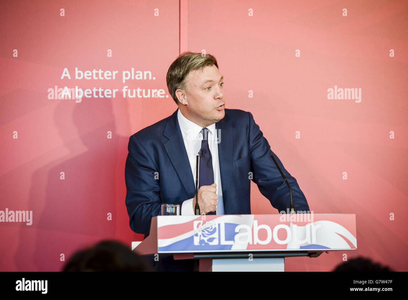 General Election 2015 campaign - March 31st. Shadow Chancellor of the Exchequer Ed Balls speaks at Christ's Church, Swindon. Stock Photo