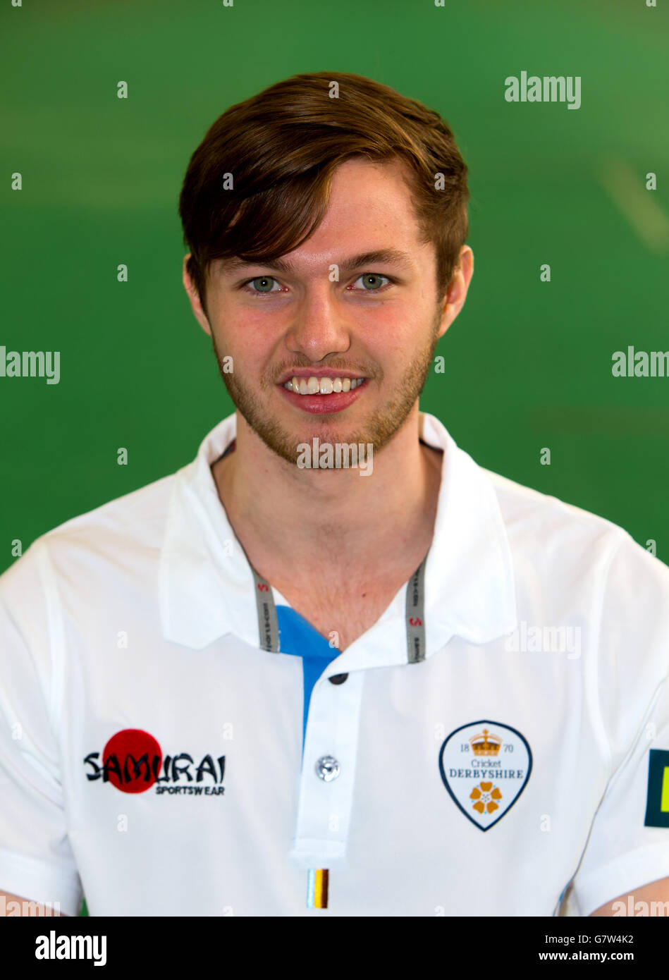Cricket - Derbyshire CCC Media Day - 3aaa County Ground. Derbyshire's Adam Wheatcroft poses for his headshot photo Stock Photo