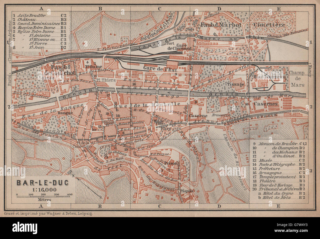 Bar Le Duc Antique Town City Plan De La Ville Meuse Carte Baedeker 19 Map Stock Photo Alamy