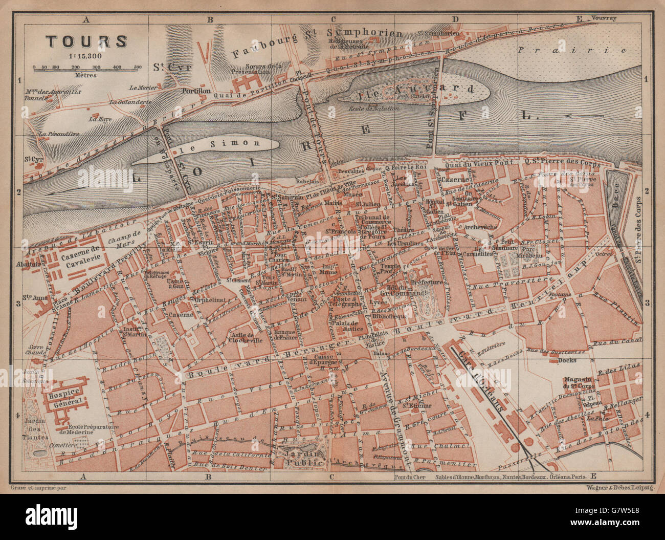 TOURS antique town city plan de la ville. Indre-et-Loire carte, 1899 old  map Stock Photo - Alamy