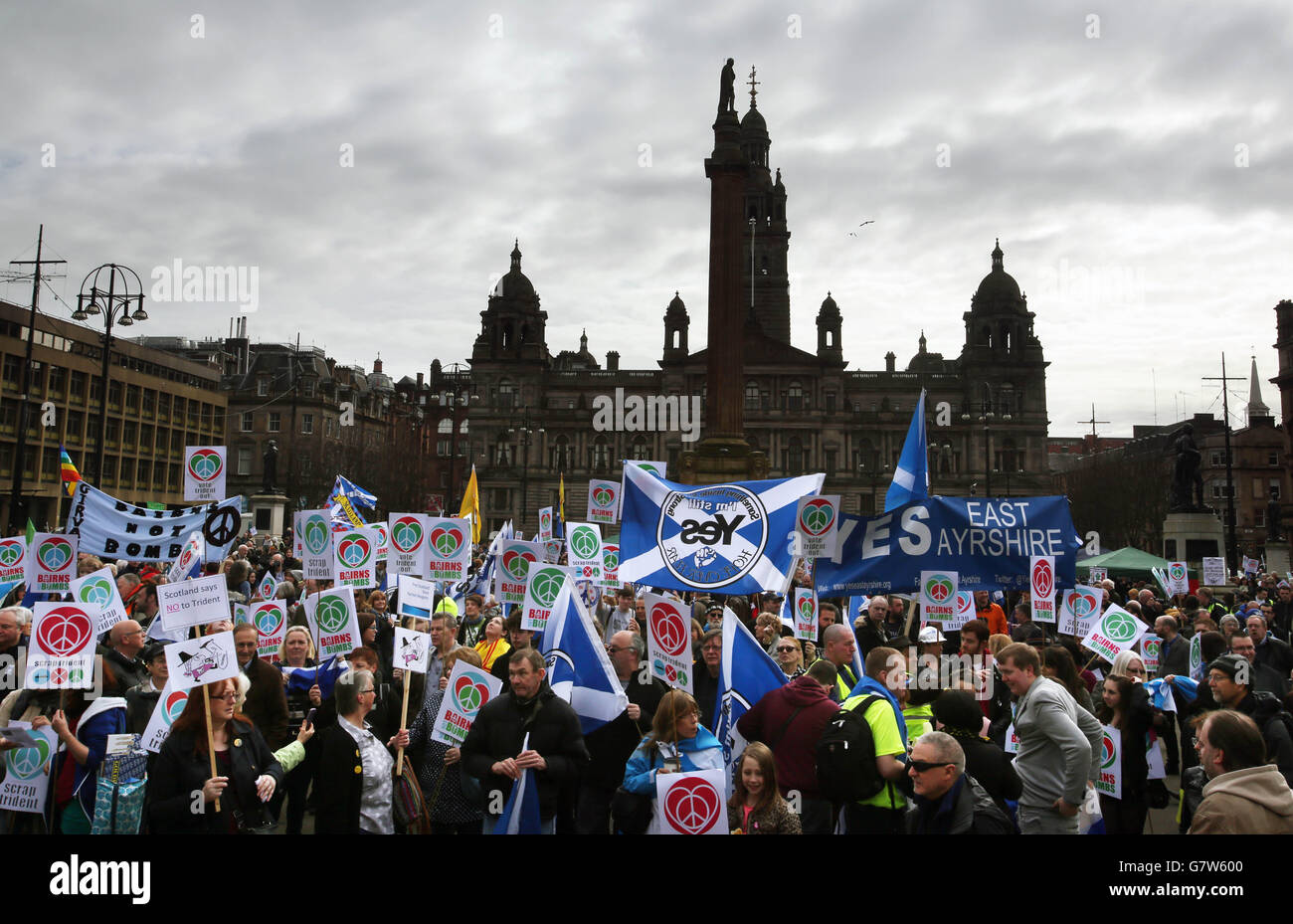 Demonstrators attending a rally organised by the Scrap Trident group in George Square, Glasgow. Stock Photo