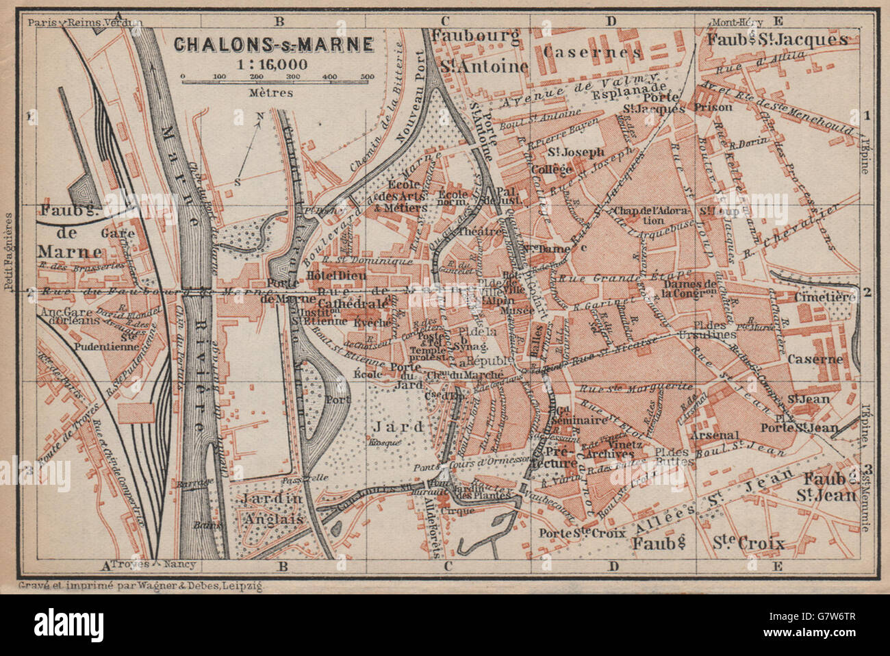 CHALONS-EN-CHAMPAGNE town city plan de la ville. Châlons-sur-Marne, 1905 map Stock Photo