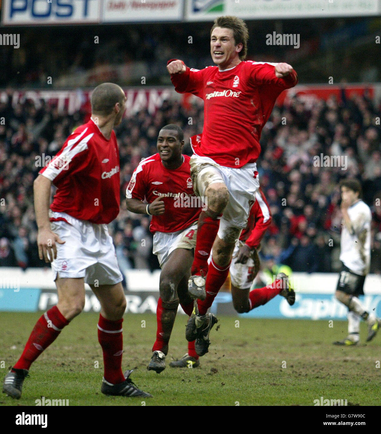 Nottingham Forest's Gareth Taylor celebrates after scoring the second goal against Derby County Stock Photo