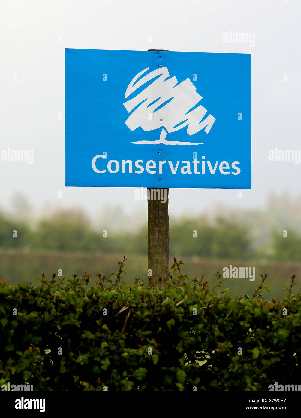 A Consevative Party General Election sign in a field in Bedford. Stock Photo