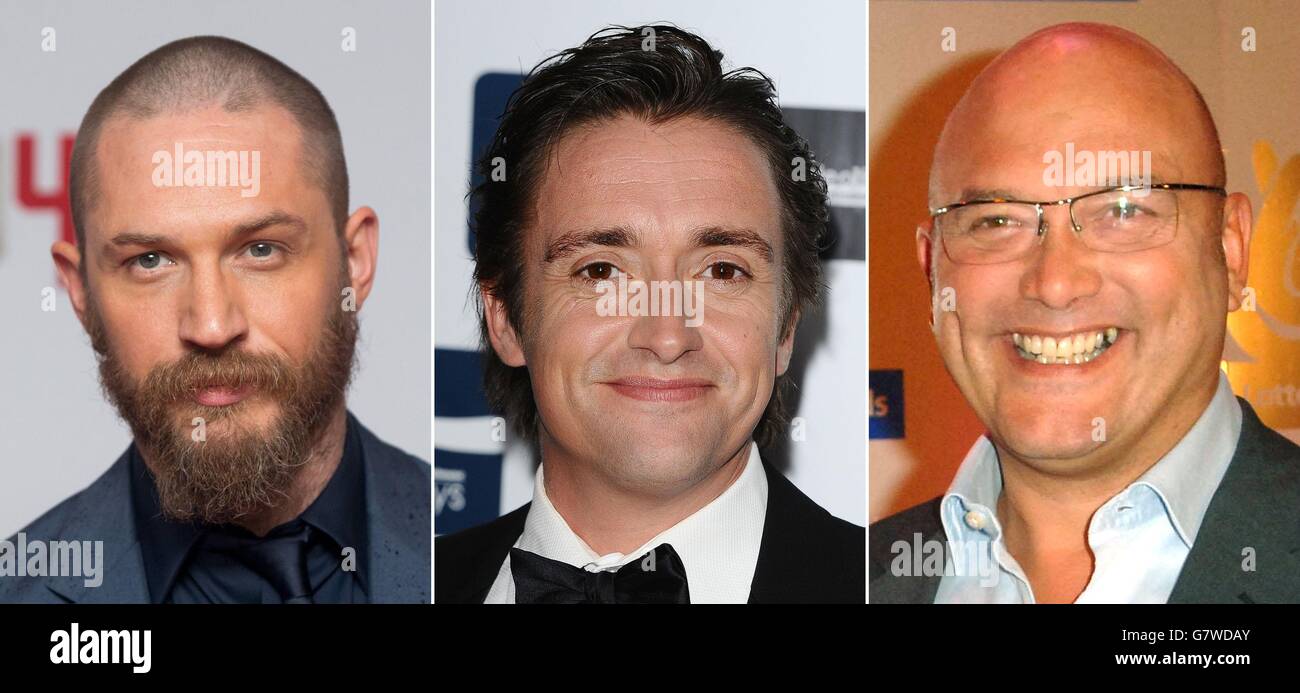 File photos of (from the left) Tom Hardy, Richard Hammond and Gregg Wallace. Stock Photo