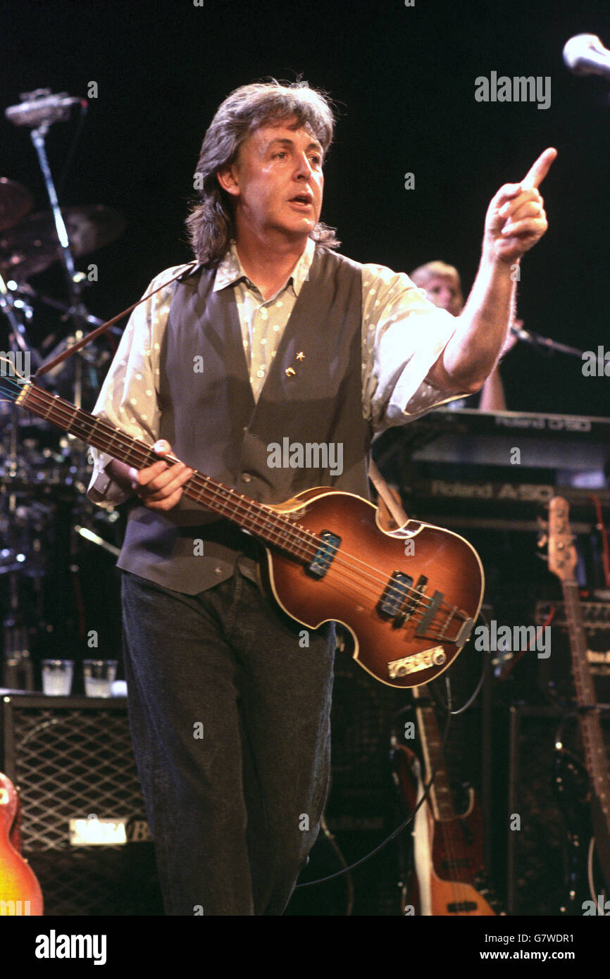 Ex-Beatle Sir Paul McCartney rehearsing for his upcoming world tour at the Play House Theatre, London. Stock Photo