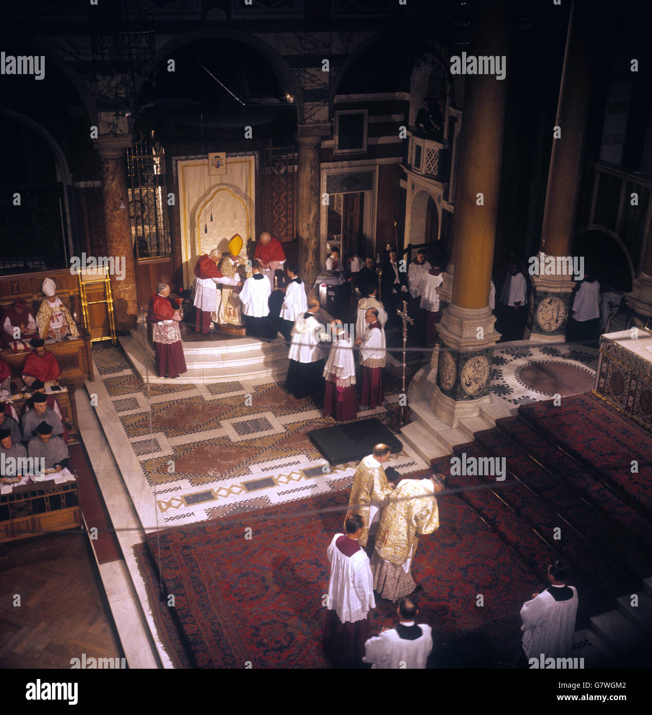View from above of the Enthronement of New Archbishop of Westminster, Dr. John Heenan (sitting) at Westminster Cathedral, London. Stock Photo