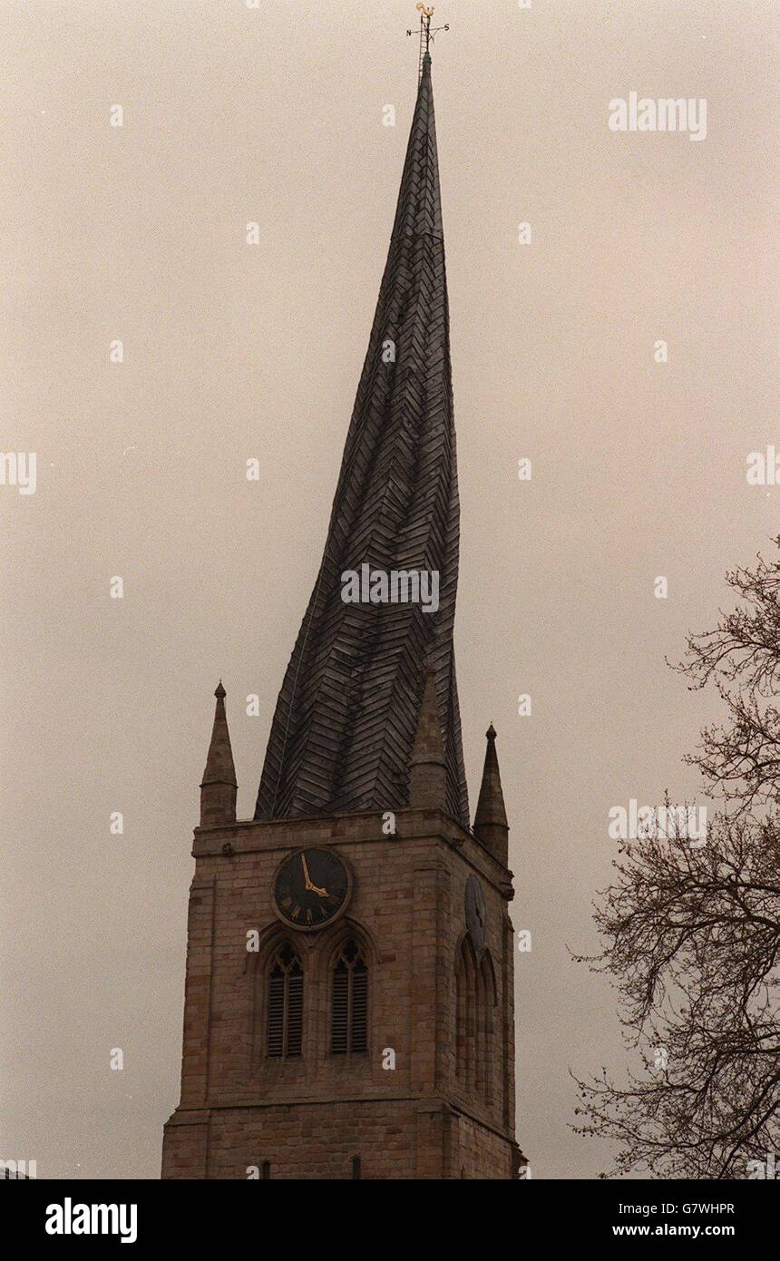 Soccer Chesterfield Photocall. Chesterfield's crooked spire Stock