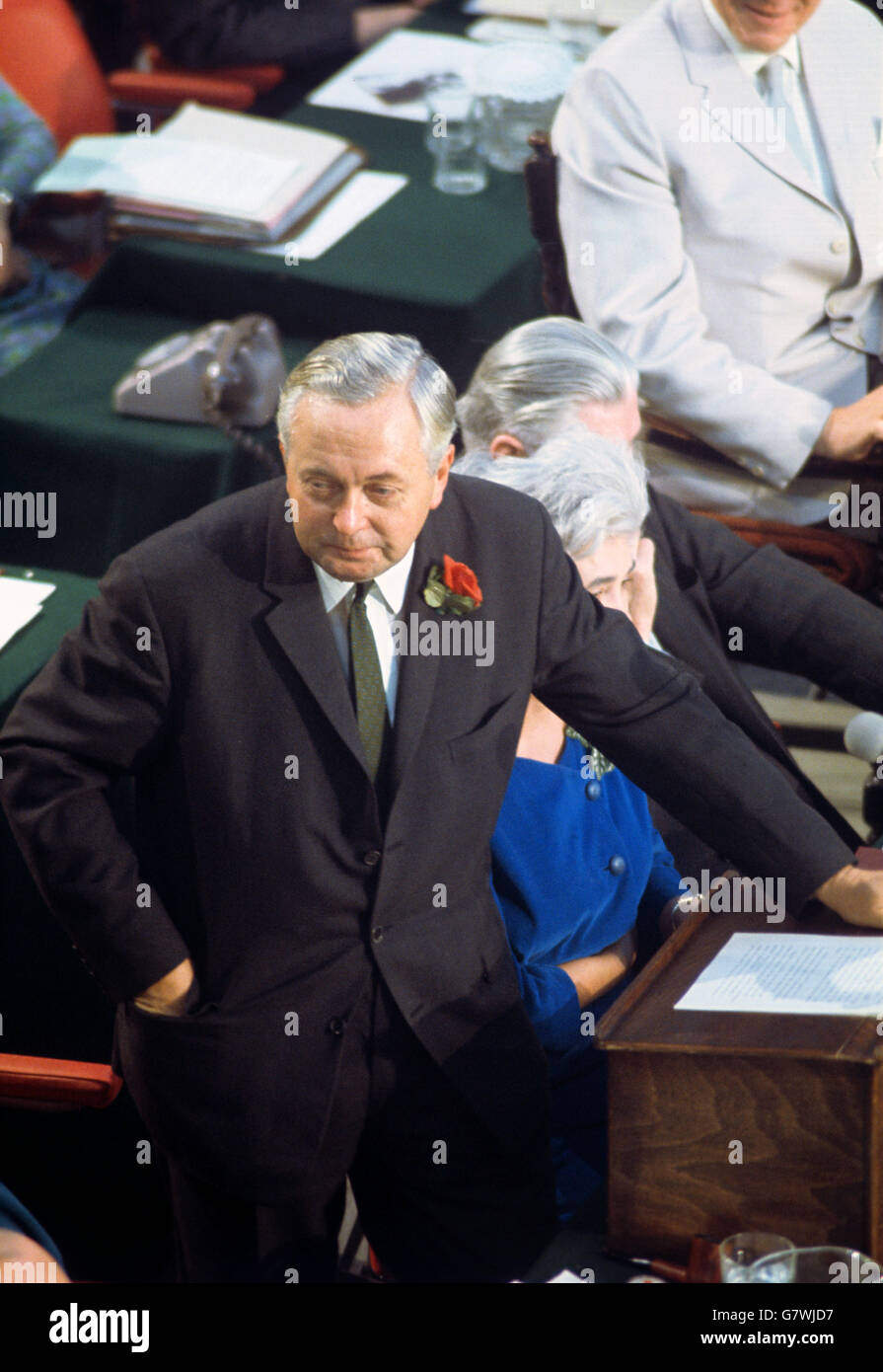 Prime Minister and Labour Leader Harold Wilson at the 1967 Labour Party Conference in Scarborough. Stock Photo