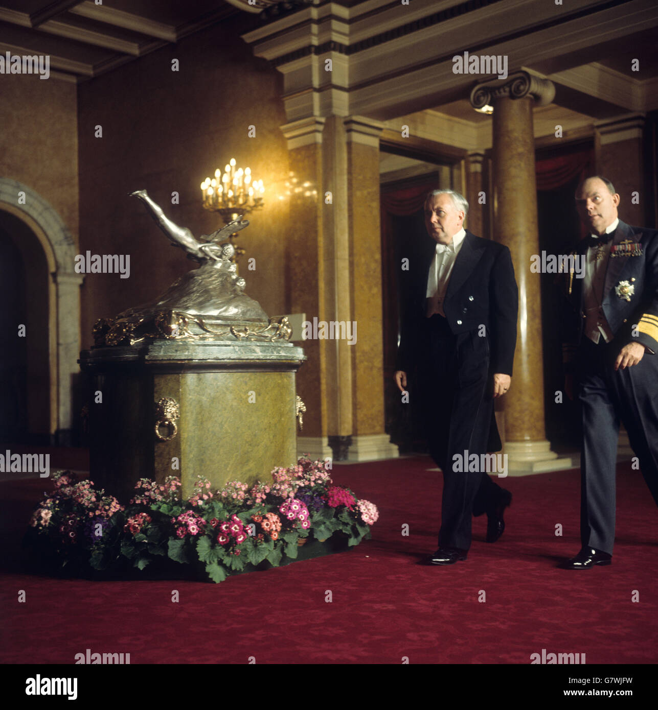 The Prime Minister Harold WIlson and Vice-Chief of the Air Staff, Air Marshall Sir Peter Fletcher, KCB, OBE, DFC, AFC, at the Royal Air Force (RAF) Golden Jubilee Banquet at Lancaster House, London. Stock Photo