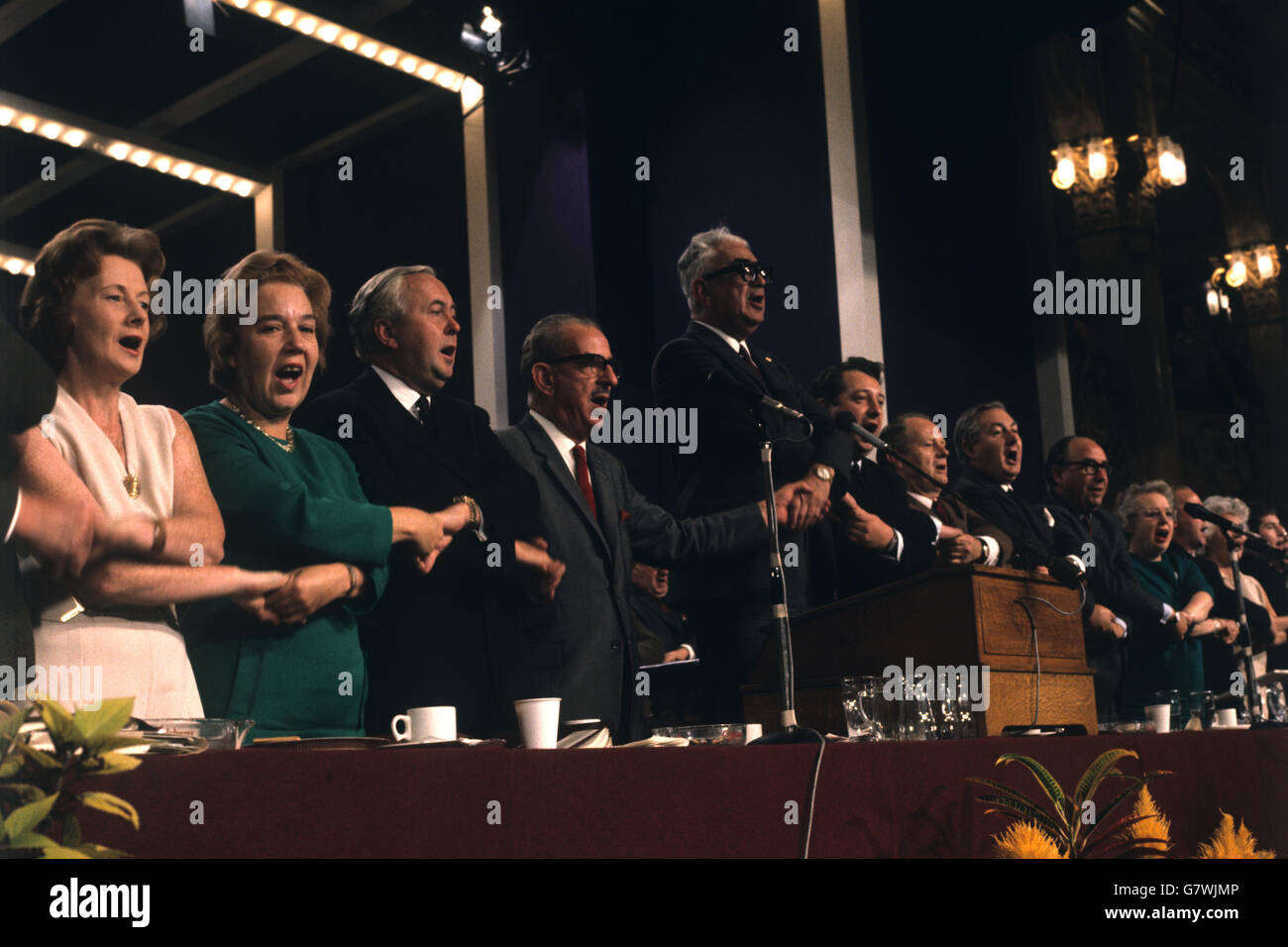 The closing of the Labour Party Conference in Blackpool. (l-r) Barbara Castle, Alice Bacon, Premier Harold Wilson, Harry Nicholas and Ian Mikardo. Stock Photo