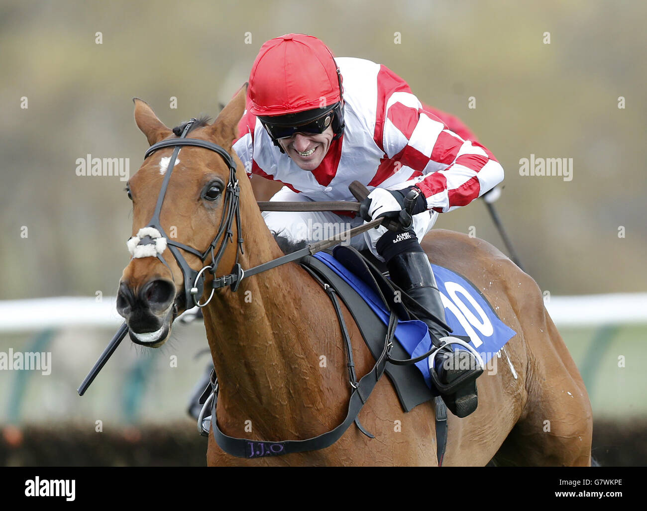 Capard King ridden by jockey Tony McCoy goes on to win the Abbott Risk Consulting Novices' Handicap Hurdle Race (Class 3) during the 2015 Coral Scottish Grand National Festival at Ayr Racecourse. Stock Photo