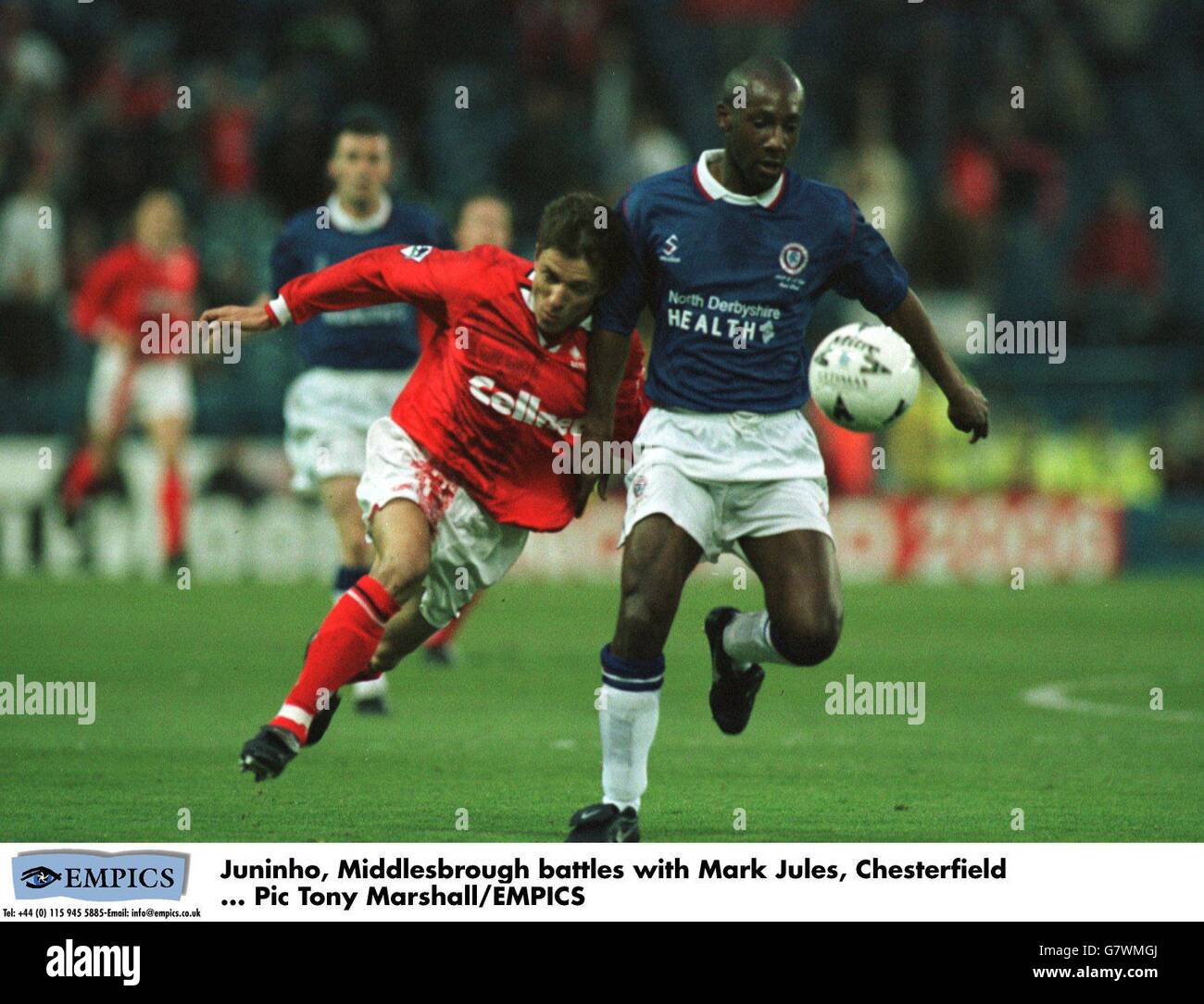 Juninho, Middlesbrough battles with Mark Jules, Chesterfield Stock Photo