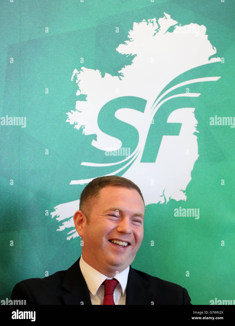 Sinn Fein parliamentary candidate for South Down Chris Hazzard during the launch of the party's General Election manifesto in Dungannon Co.Tyrone. Stock Photo