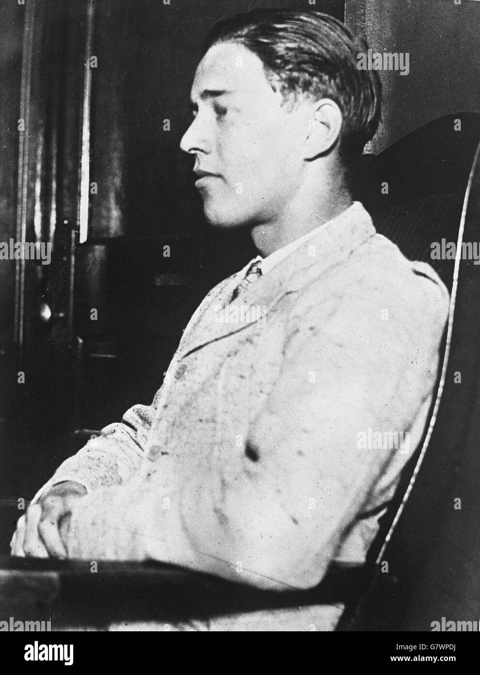 Richard Loeb (pictured) and his friend, Nathan Leopold were charged with the murder of Robert Franks, the schoolboy son of another Chicago Millionaire. They were defended by the brilliant lawyer, Clarence Darrow, who was able to keep them from the electric chair through his sensational oration. Darrow went on to defend John T Scopes in one of the most talked about trials of all time; The Monkey Trial, where Darrow matched his skill with those of Willaim Jennings Bryan. Stock Photo