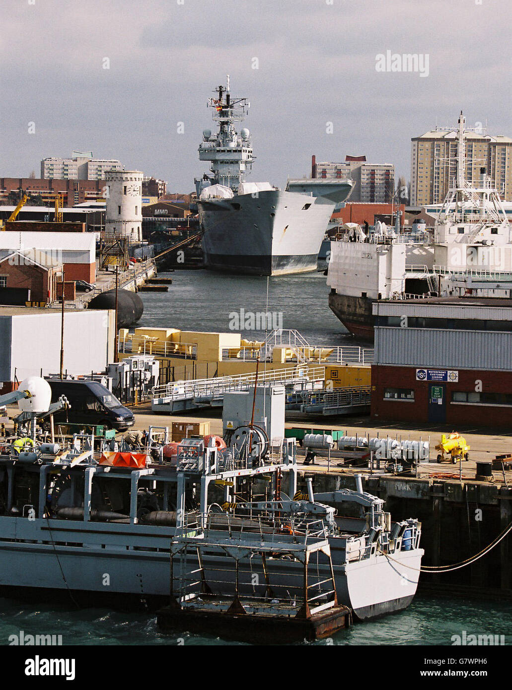 Portsmouth Harbour. Part of the Royal Navy's Dockyard. Stock Photo