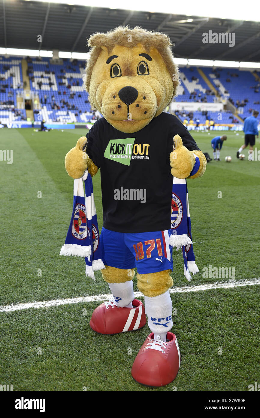 Reading club mascot Kingsley Royal wears a 'Kick It Out' shirt during ...