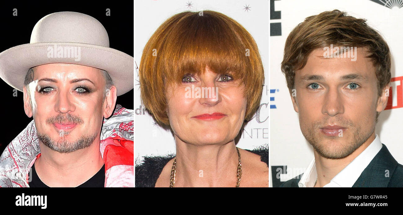File photos of (from the left) Boy George, Mary Portas and William Moseley. Stock Photo