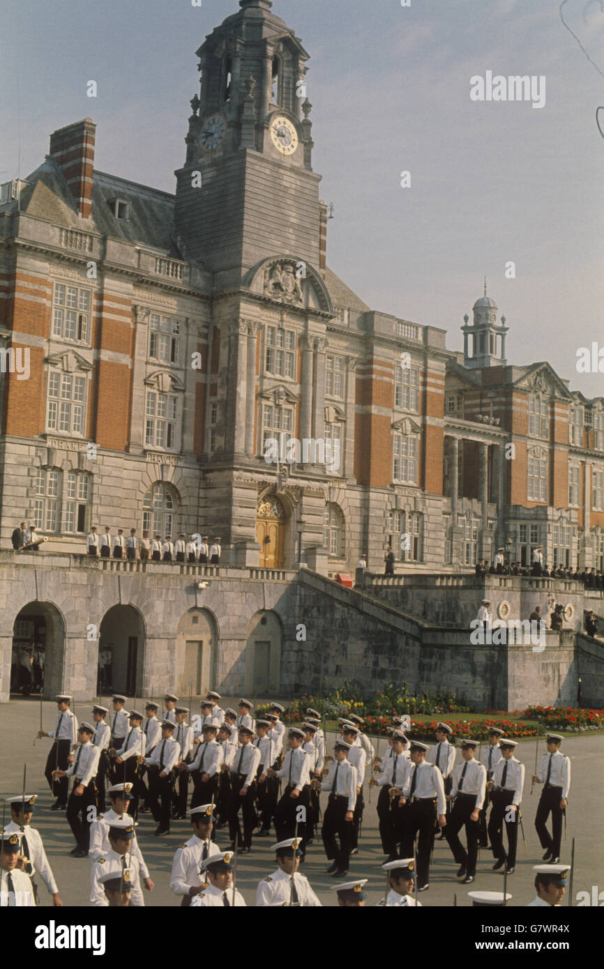 Divisions on the parade ground at the Britannia Royal Naval College in Dartmouth. Stock Photo